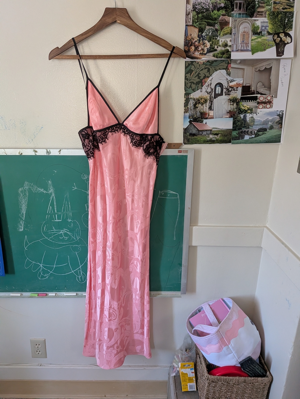 Fleur du Mal Pink Silk Slip with Black Lace Trim